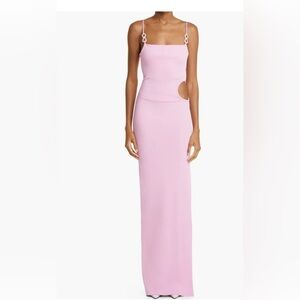 MACH & MACH CUTOUT MAXI DRESS RIBBED WITH CRYSTAL BOWS IN PINK. E.U SIZE: U.S 8